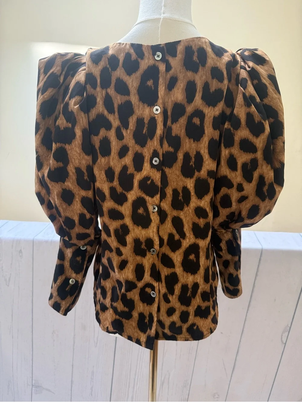 Gracia Leopard Print Puff Sleeve Blouse - Brown & Black